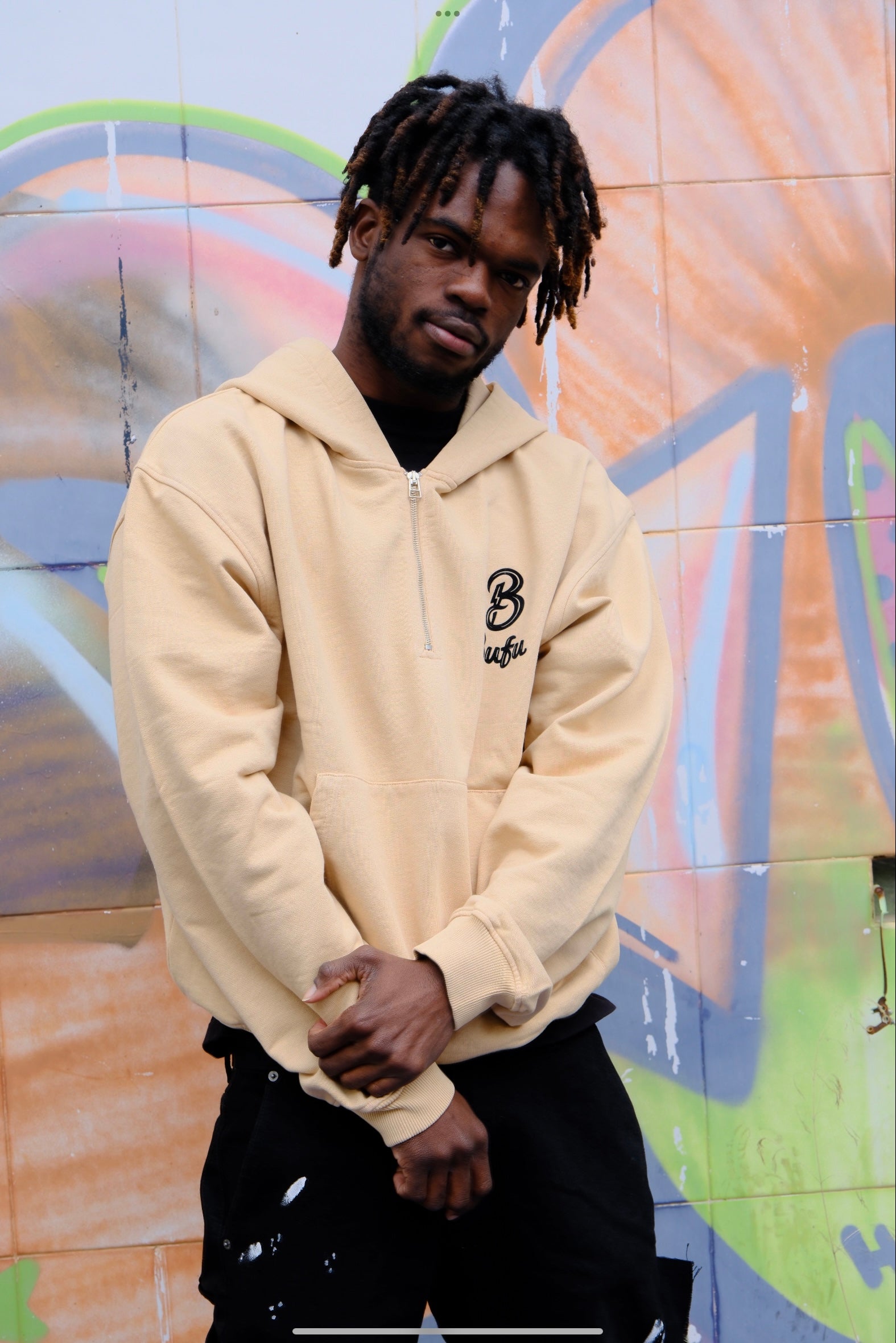 BUFU - Beige Half Zip Hoodie