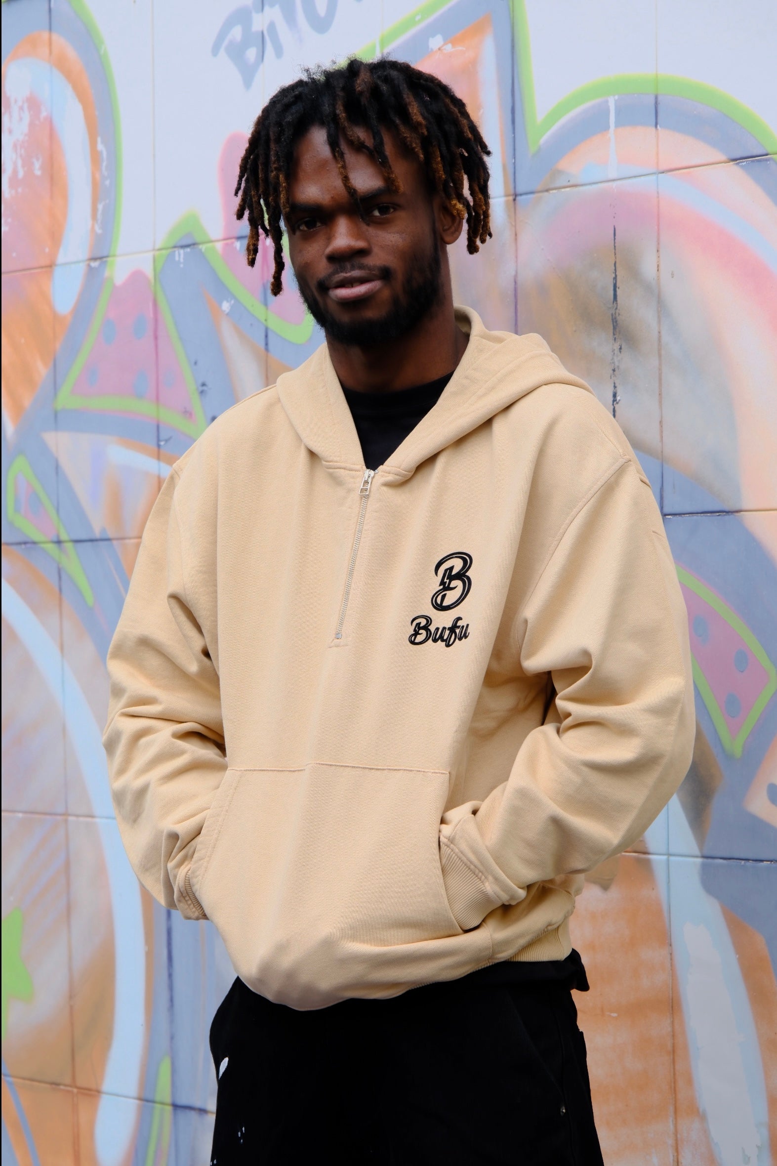 BUFU - Beige Half Zip Hoodie