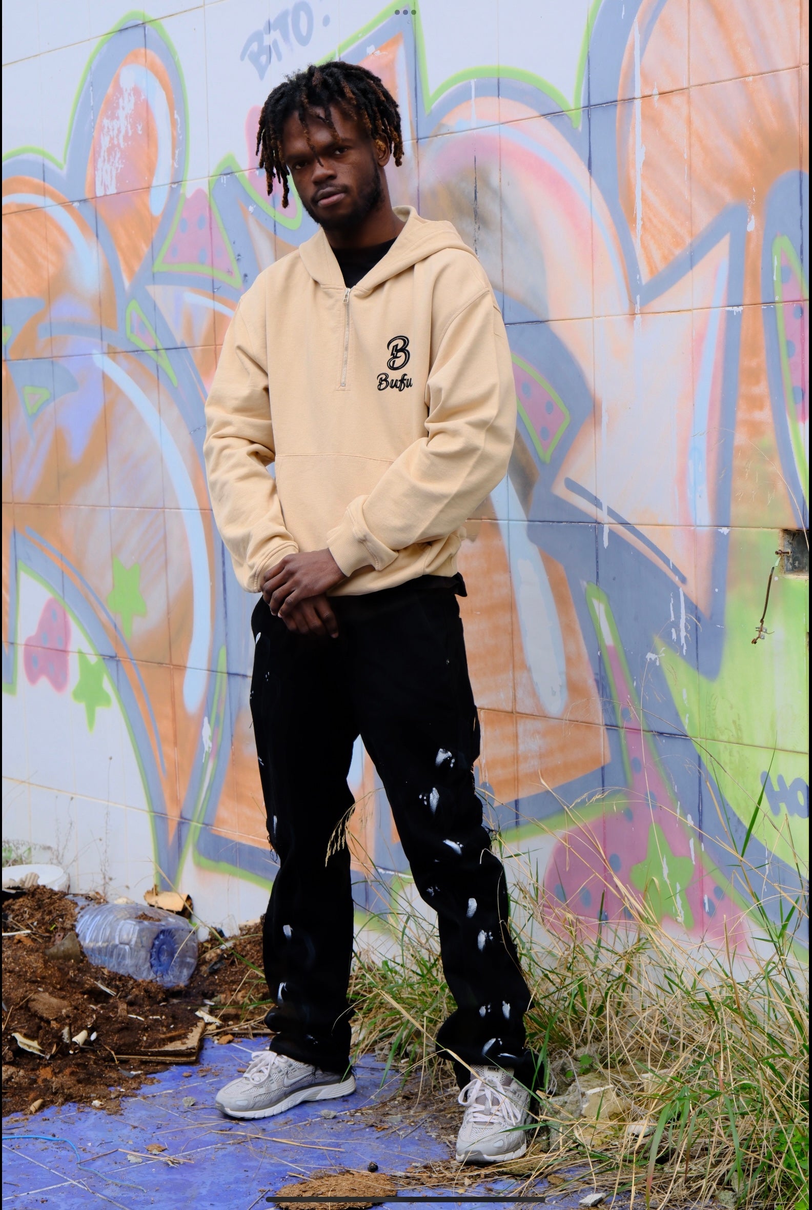 BUFU - Beige Half Zip Hoodie